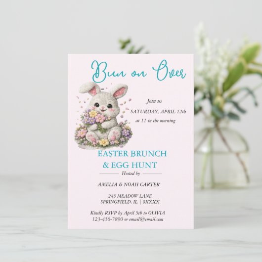 Bunny embroidered Easter BRUNCH & HUNT 招待状 (スタンド正面)