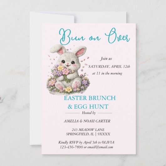 Bunny embroidered Easter BRUNCH & HUNT 招待状 (正面)