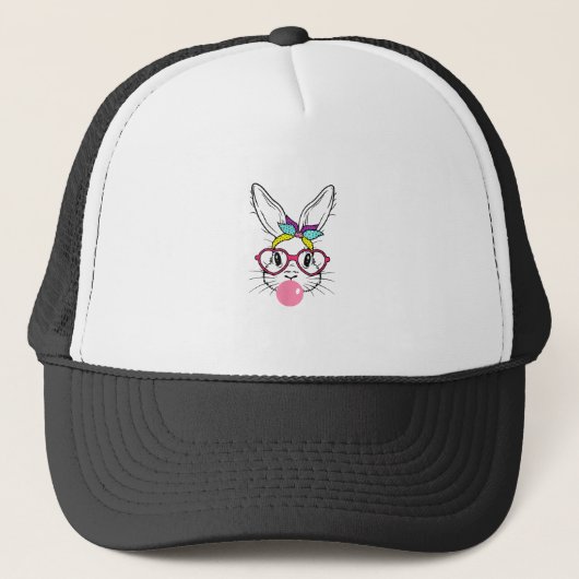 Bunny Face Bubblegum Blowing Glasses Headband Happ キャップ (正面)