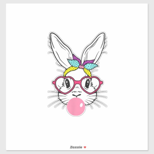 Bunny Face Bubblegum Blowing Glasses Headband Happ シール (シート)