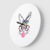 Bunny Face Bubblegum Blowing Glasses Headband Happ ラージ壁時計 (傾斜)