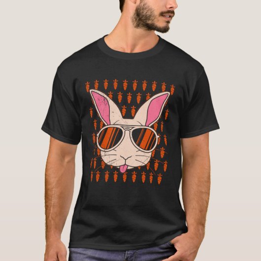 Bunny face Cool Easter Bunny with Glasses Easter Tシャツ (正面)