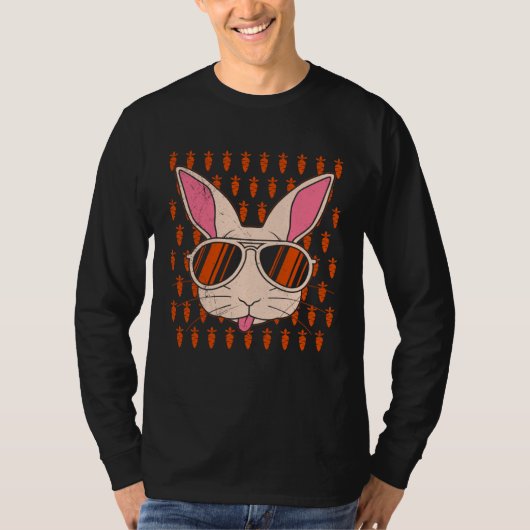 Bunny face Cool Easter Bunny with Glasses Easter Tシャツ (正面)
