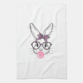 Bunny Face Leopard Glasses Bubble Gum Easter Day G キッチンタオル (縦)