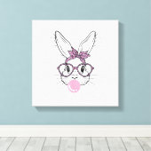 Bunny Face Leopard Glasses Bubble Gum Easter Day G キャンバスプリント (インサイチュ (ウッドフロア))