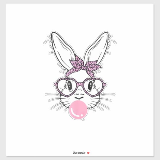 Bunny Face Leopard Glasses Bubble Gum Easter Day G シール (シート)