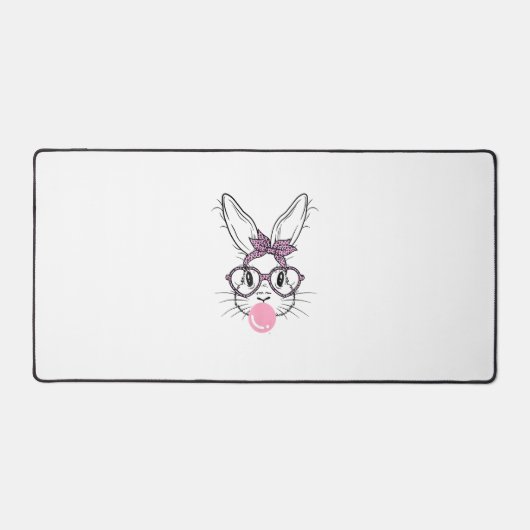 Bunny Face Leopard Glasses Bubble Gum Easter Day G デスクマット (正面)