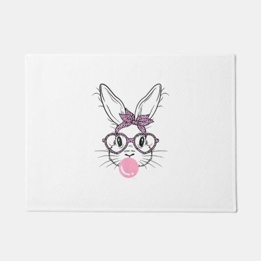 Bunny Face Leopard Glasses Bubble Gum Easter Day G ドアマット (正面)