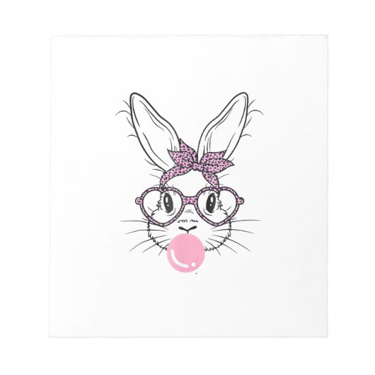 Bunny Face Leopard Glasses Bubble Gum Easter Day G ノートパッド (正面)