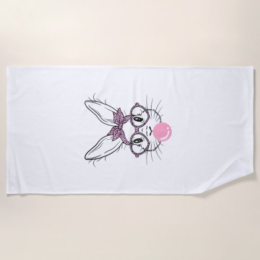 Bunny Face Leopard Glasses Bubble Gum Easter Day G ビーチタオル (正面)