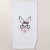Bunny Face Leopard Glasses Bubble Gum Easter Day G ビーチタオル (正面)
