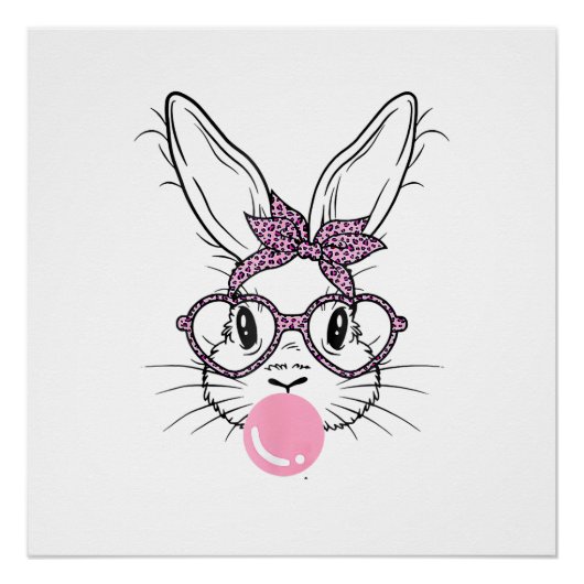 Bunny Face Leopard Glasses Bubble Gum Easter Day G ポスター (正面)