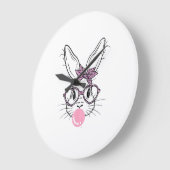 Bunny Face Leopard Glasses Bubble Gum Easter Day G ラージ壁時計 (傾斜)