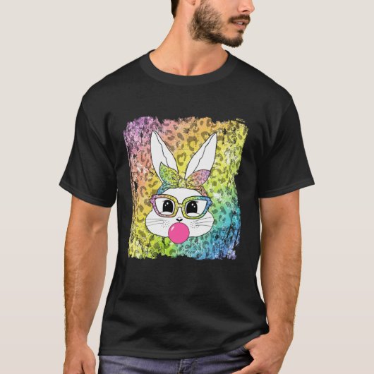 Bunny Face Leopard Glasses Bubble Gum Easter Day G Tシャツ (正面)