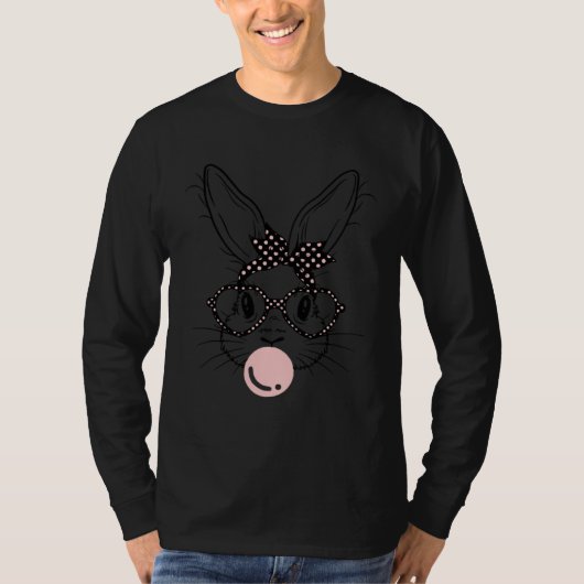 Bunny Face Polka Dots Glasses Bubble Gum Easter Da Tシャツ (正面)