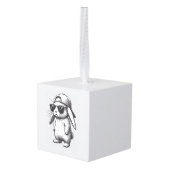 Bunny Face With Sunglasses Cap Easter Day for Boys キューブオーナメント (裏面アングル)