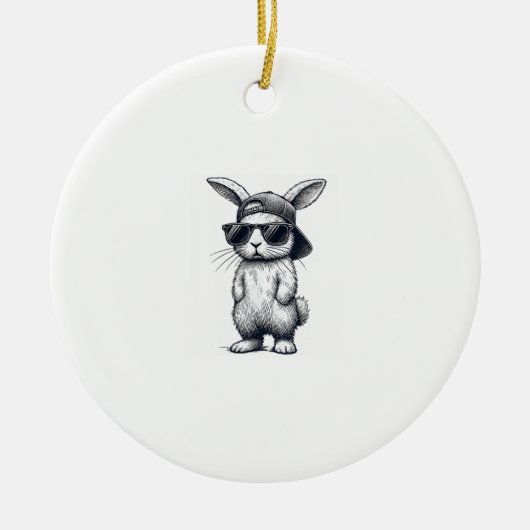 Bunny Face with Sunglasses Cap Easter Day for Boys セラミックオーナメント (正面)