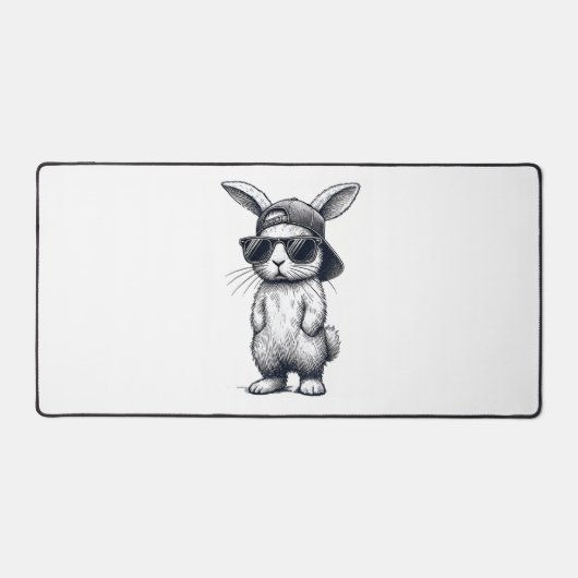 Bunny Face with Sunglasses Cap Easter Day for Boys デスクマット (正面)