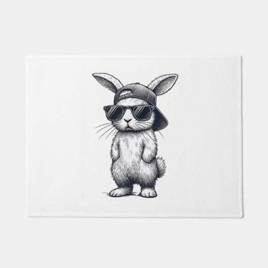 Bunny Face with Sunglasses Cap Easter Day for Boys ドアマット (正面)