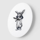 Bunny Face with Sunglasses Cap Easter Day for Boys ラージ壁時計 (傾斜)