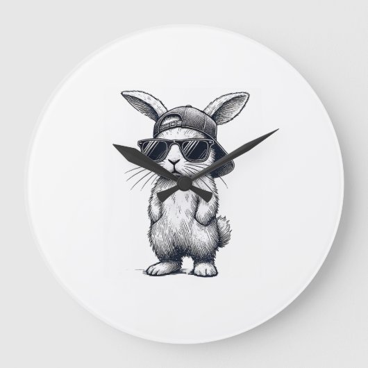 Bunny Face with Sunglasses Cap Easter Day for Boys ラージ壁時計 (正面)