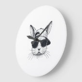 Bunny Face with Sunglasses Cap Easter Day for Boys ラージ壁時計 (傾斜)
