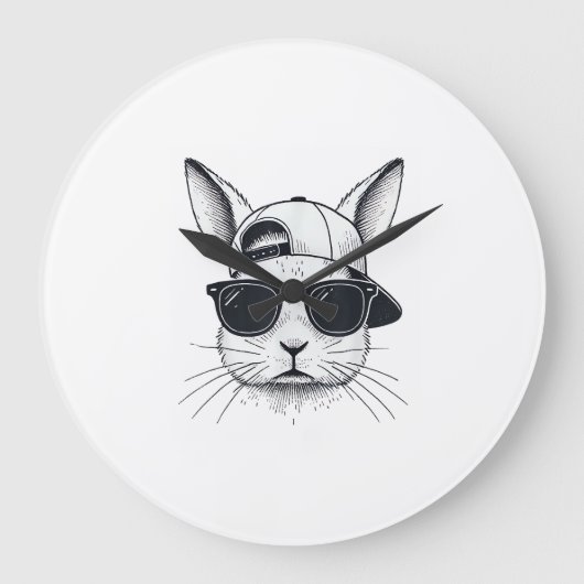Bunny Face with Sunglasses Cap Easter Day for Boys ラージ壁時計 (正面)