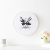 Bunny Face with Sunglasses Cap Easter Day for Boys ラージ壁時計 (ホーム)