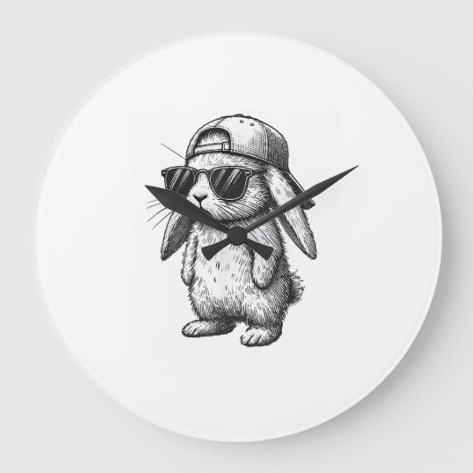 Bunny Face With Sunglasses Cap Easter Day for Boys ラージ壁時計 (正面)