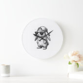 Bunny Face With Sunglasses Cap Easter Day for Boys ラージ壁時計 (ホーム)