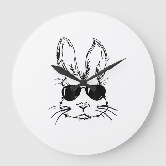 Bunny Face With Sunglasses Easter Day for Boys Men ラージ壁時計 (正面)
