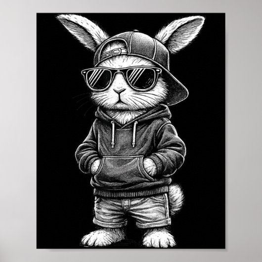 Bunny Face With Sungles Funny Easter Day For Boys  ポスター (正面)