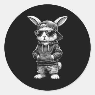 Bunny Face With Sungles Funny Easter Day For Boys  ラウンドシール