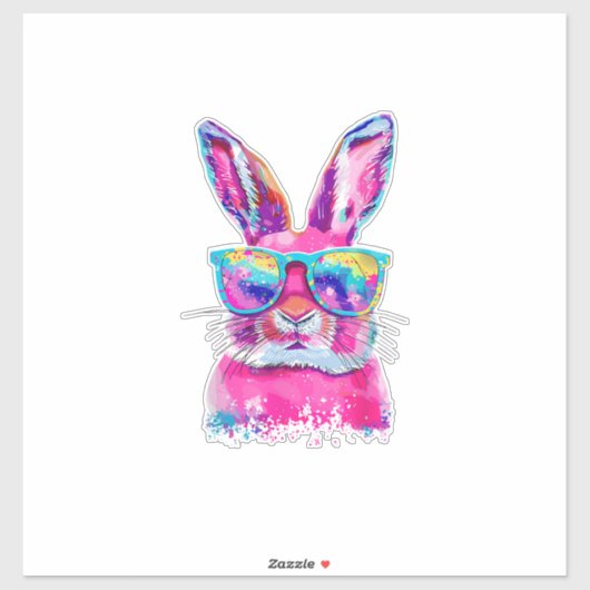 Bunny Face with Tie Dye Glasses Happy Easter Day M シール (シート)