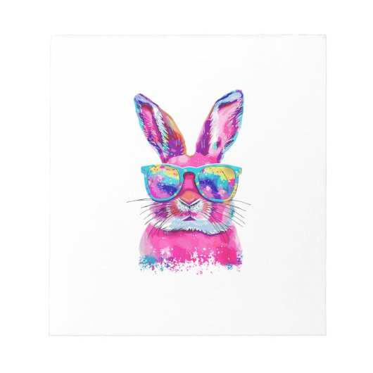 Bunny Face with Tie Dye Glasses Happy Easter Day M ノートパッド (正面)