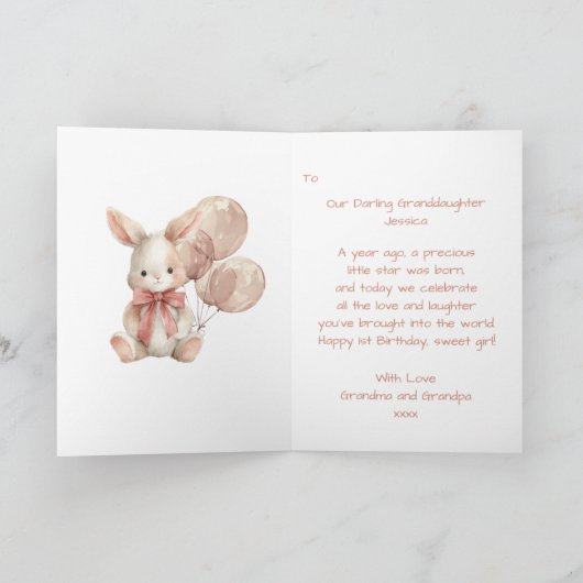 Bunny First Birthday  カード (内部)
