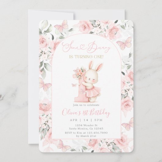 Bunny First Birthday 招待状 (正面)