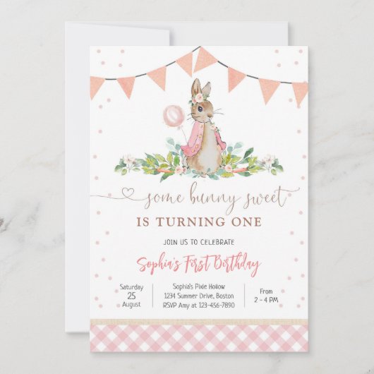 Bunny First Birthday Invitation 招待状 (正面)