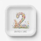 Bunny Floral 2nd Birthday ペーパープレート (正面)