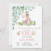 Bunny Floral 4th Birthday Invitation 招待状 (正面)