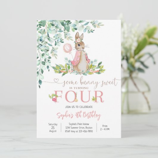 Bunny Floral 4th Birthday Invitation 招待状 (スタンド正面)