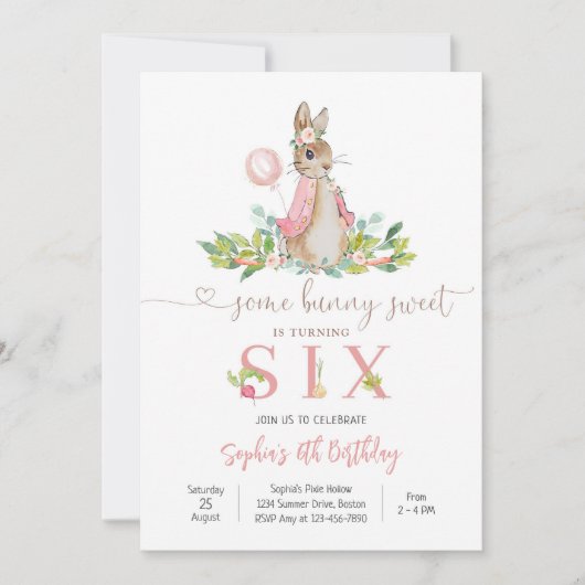 Bunny Floral Birthday Invitation 招待状 (正面)