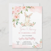 Bunny Floral First Birthday Invitation 招待状 (正面)