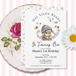 Bunny Floral First Birthday Invitation 招待状