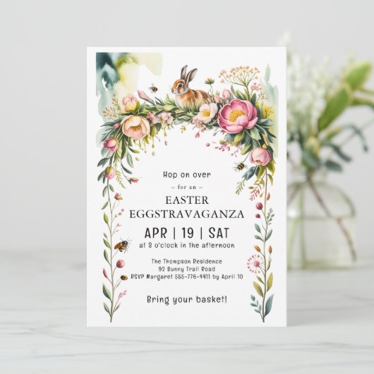 Bunny Floral Garland Easter Eggstravaganza Invite 招待状 (スタンド正面)