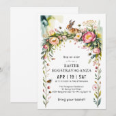Bunny Floral Garland Easter Eggstravaganza Invite 招待状 (正面/裏面)