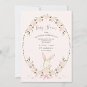 Bunny Floral Hydrangeas Pink Girl Baby Shower 招待状 (正面)