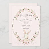 Bunny Floral Hydrangeas Pink Girl Baby Shower 招待状 (正面/裏面)