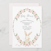 Bunny Floral Hydrangeas Pink Girl Baby Shower 招待状 (正面/裏面)