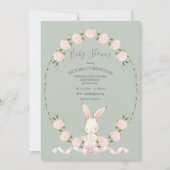 Bunny Floral Hydrangeas Sage Girl Baby Shower 招待状 (正面)